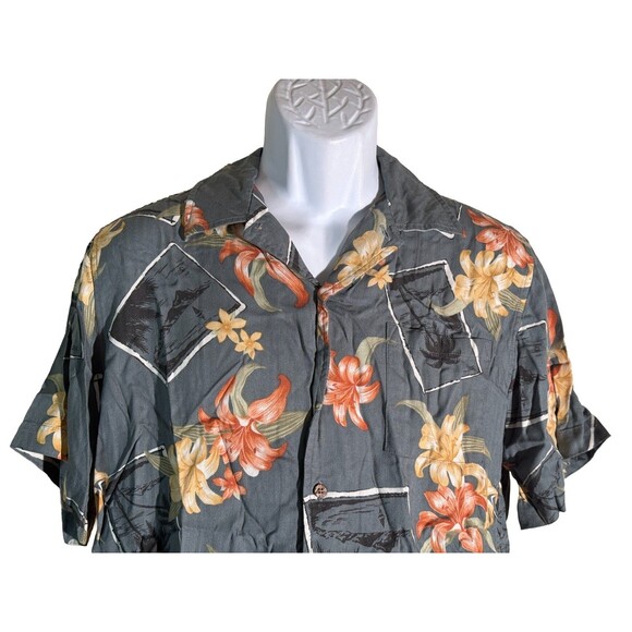 FIRST WAVE Men's Short Sleeve Button Down Floral Rayon Shirt Gray Size 18 - Picture 2 of 5